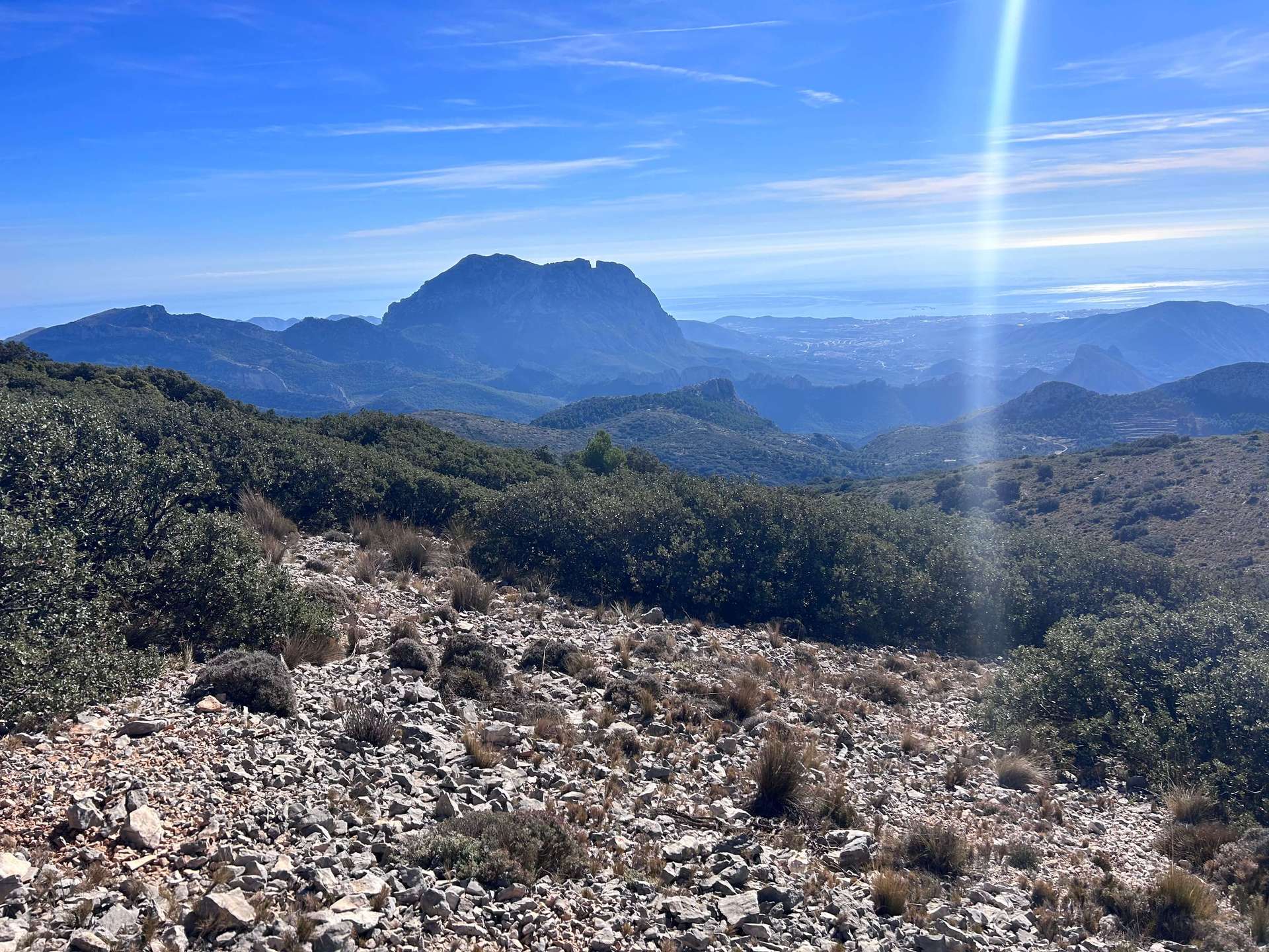 View from Aitana, the highest mountain in the Alicante province. Puig Campana from before in the distance.